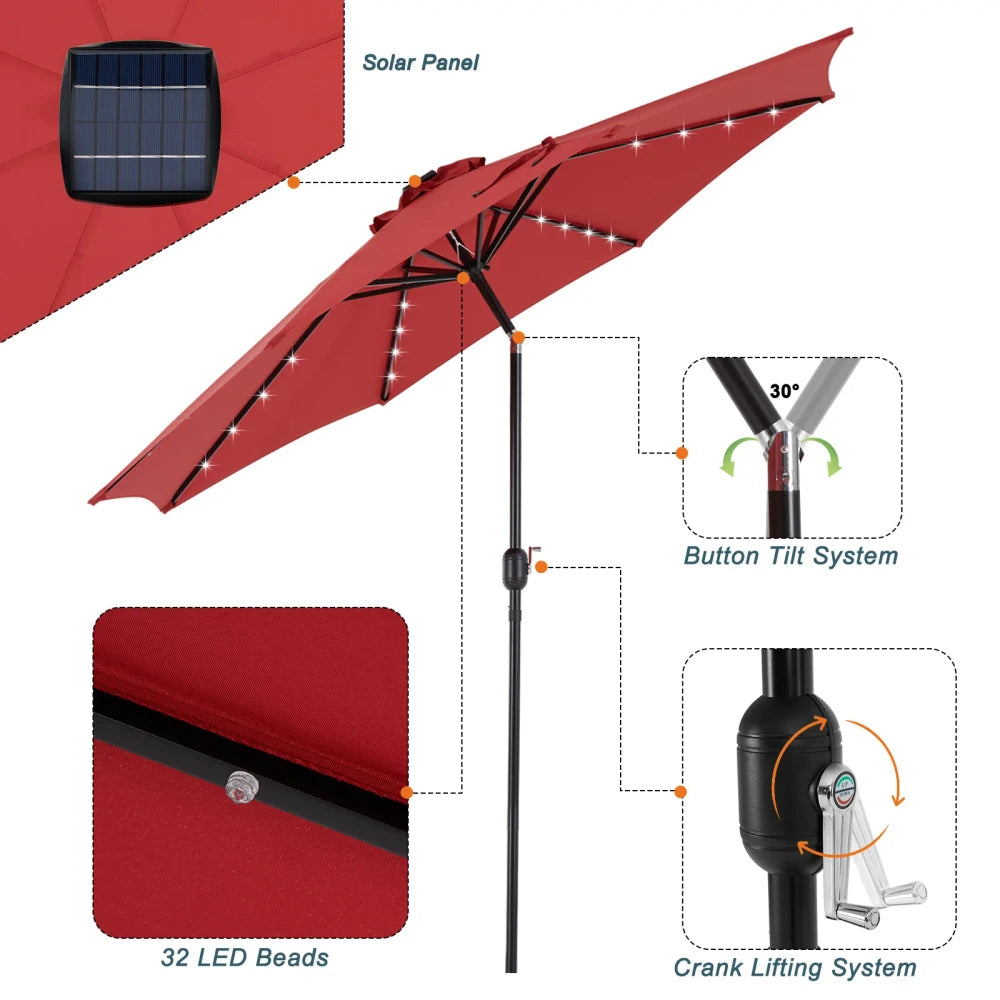 10FT Solar LED Patio Umbrella